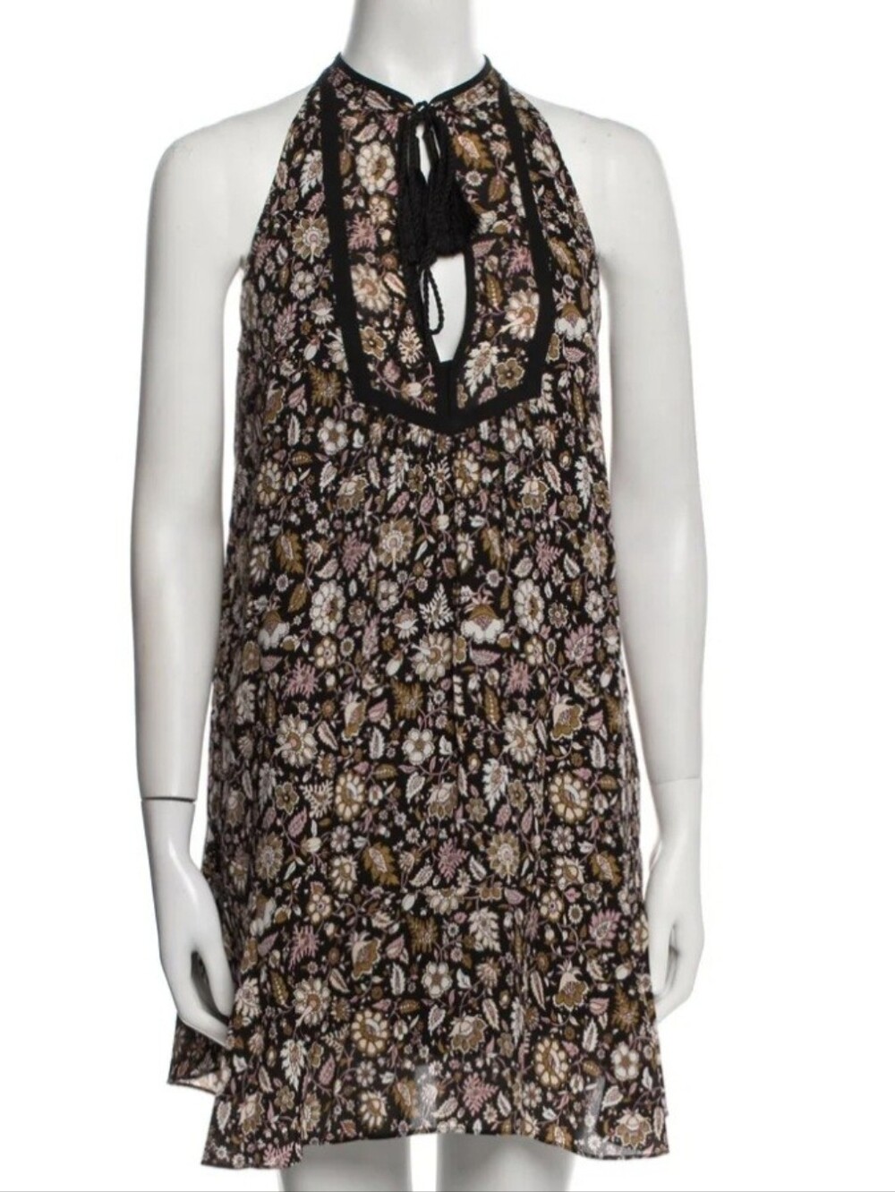 ALC Black Floral Halter Dress with Tassel Tie Sz 4 SMALL